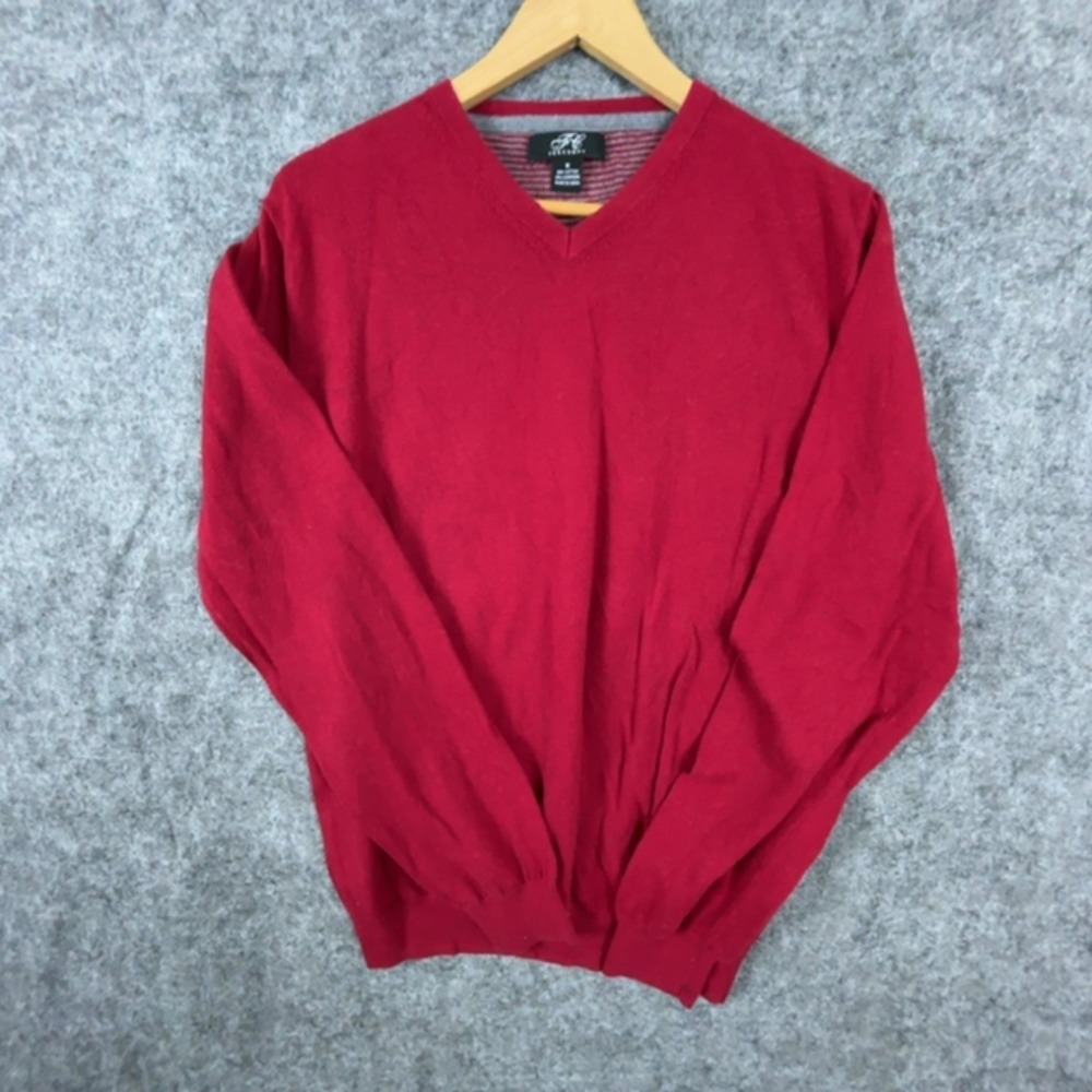 Foxcroft Sweater Mens Medium Red Cotton Cashmere V-Neck Long Sleeve Pullover